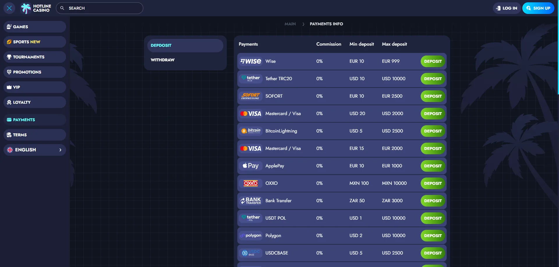 Hotline Casino withdrawal limits and deposit limits for NZ players